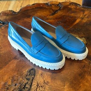 NWOT Jon Josef blue chunky heel loafers 38.5